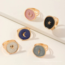 Trendy Alloy Drop Oil Love Moon Lightning Round Finger Rings Jewelry Women,  Enamel Ring